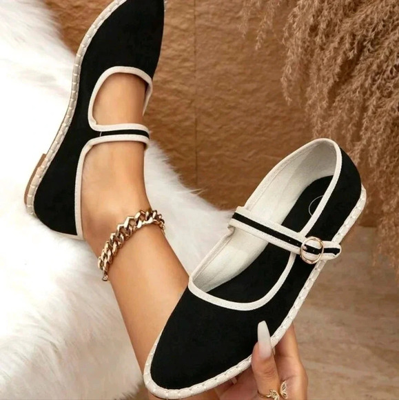 Buckle Flat Shoes, Pointed Toe Shallow Mouth Canvas Comfortable Slip Resistant - Picture 1 of 6